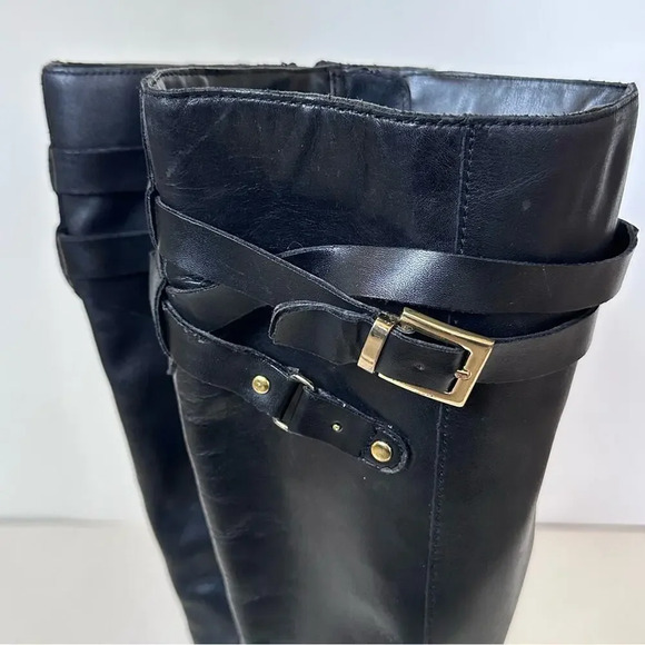 Franco Sarto Celeste Leather Knee High Boots Womens Size 6 M-W/C Black Gold - Picture 8 of 12